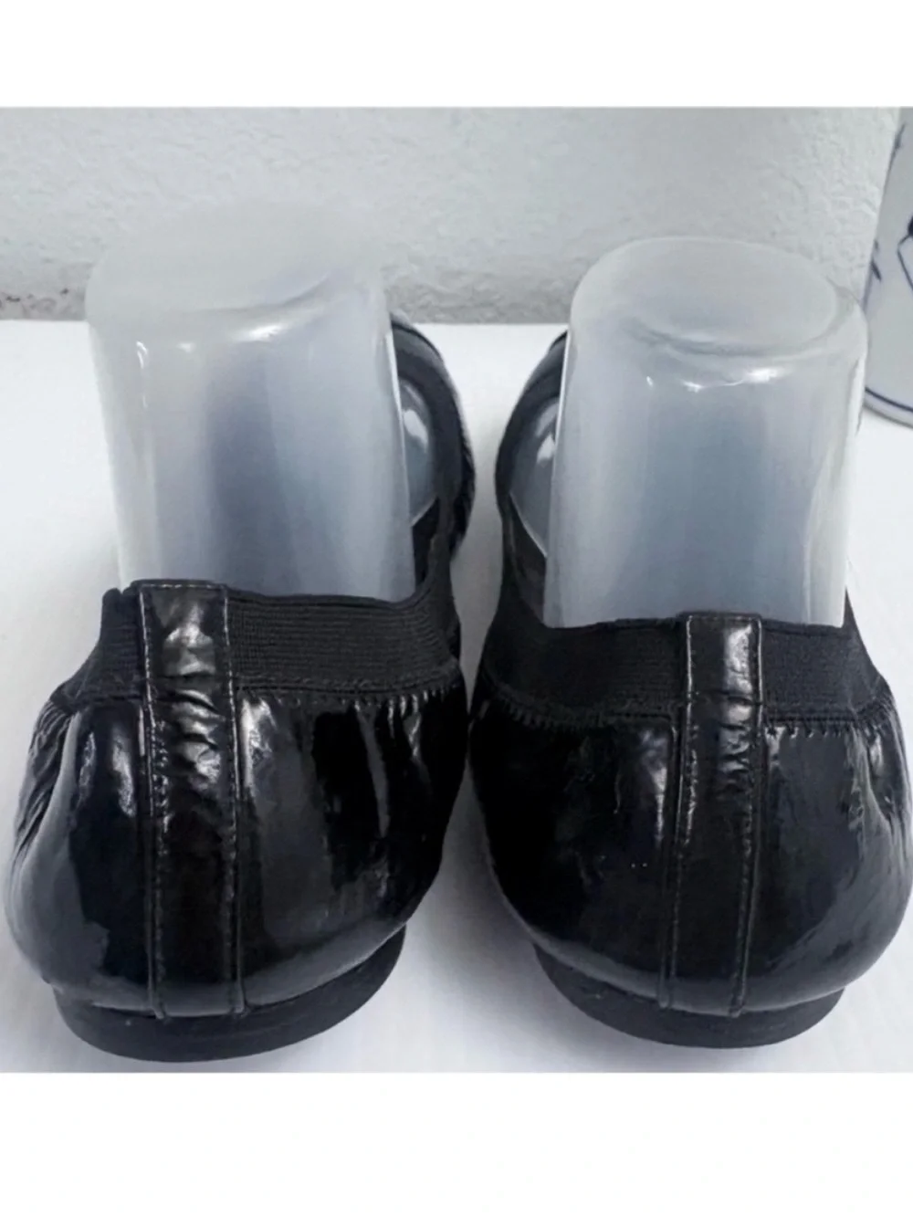Tory Burch Jolie Elastic Black Patent Leather Logo Ballet Flats Size 10.5